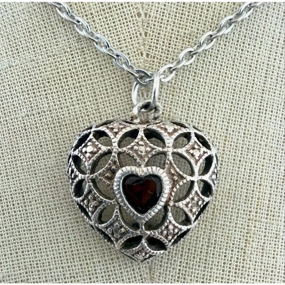 Avon Sterling Silver Openwork Heart Locket Pendant Necklace